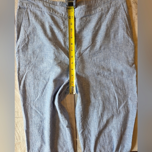 Chicos Size 2 (12) Pismo Beach Stripe Linen Blend Straight Pant Embroidered Hem - Picture 8 of 9